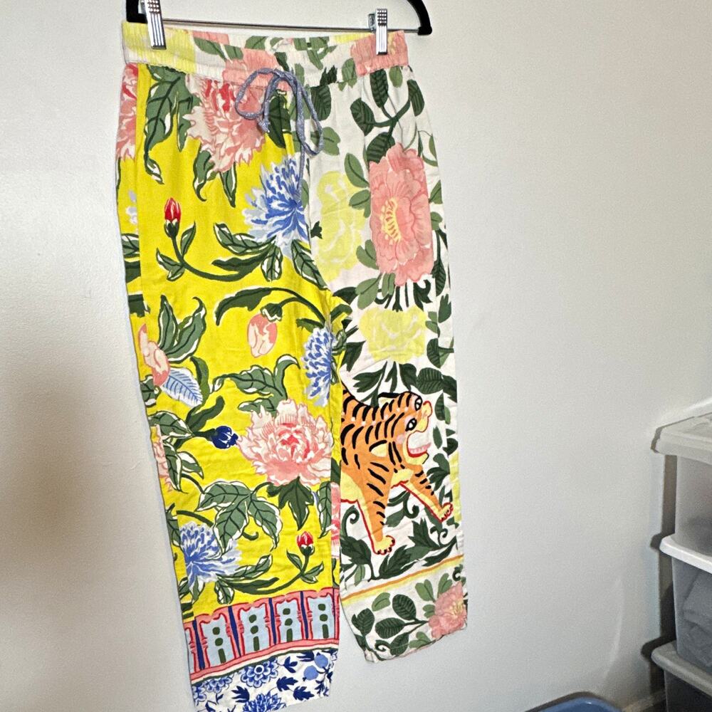 Anthropologie Women’s Multicolor Floral Linen Ankle Pants Relaxed Straight M